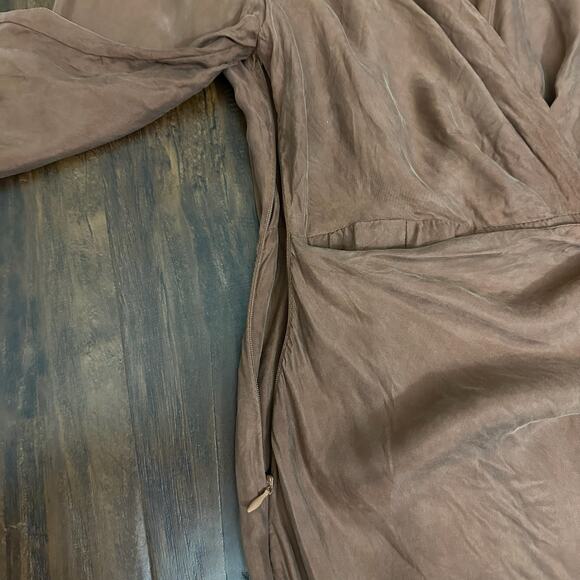 DISSH Wrap Dress Brown Long Sleeve Midi Tie Waist Shoulder Pads - Picture 7 of 15